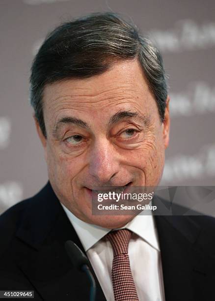 Mario Draghi, President of the European Central Bank, speaks at the Sueddeutsche Zeitung leadership conference on November 21, 2013 in Berlin,...