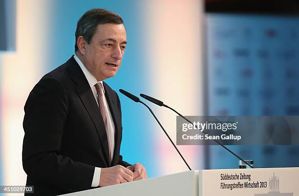 Mario Draghi, President of the European Central Bank, speaks at the Sueddeutsche Zeitung leadership conference on November 21, 2013 in Berlin,...