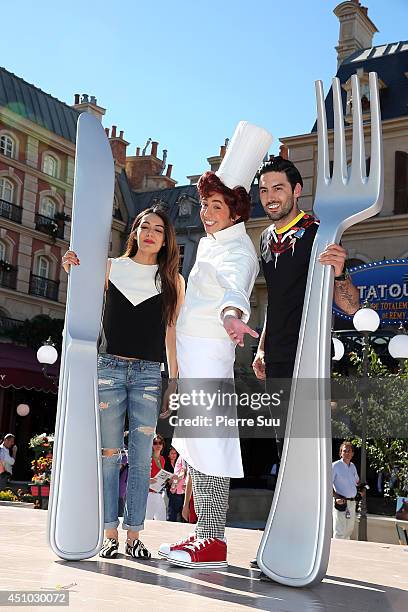 Sofia Essaidi and Adrien Galo attend the launch of 'Ratatouille:The Adventure' at Disneyland Resort Paris on June 21, 2014 in Paris, France.