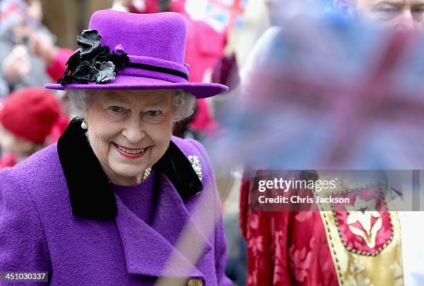 Queen Elizabeth II visits Southwark Cathedral on November 21, 2013 in London, England.