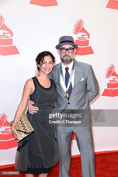 Singers Tristana Robles and Kacho Lopez arrive at the 2013 Latin Recording Academy Person Of The Year Tribute Honoring Miguel Bose at the Mandalay...