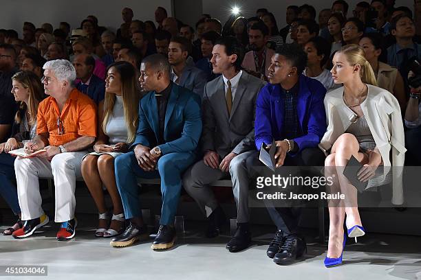 Elaina Watley, Victor Cruz, Luke Evans, Nick Young and Iggy Azalea attend Calvin Klein Collection during Milan Fashion Week Menswear Spring/Summer...