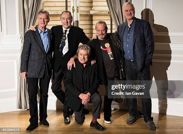 Michael Palin, Eric Idle, Terry Jones, Terry Gilliam and John Cleese attend the Monty Python Reunion announcement press conference at the Corinthia...