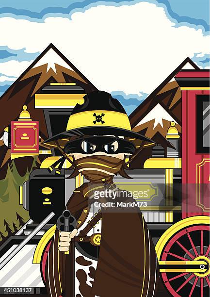 cartoon train with cowboy outlaw - cowboy hat clipart stock illustrations