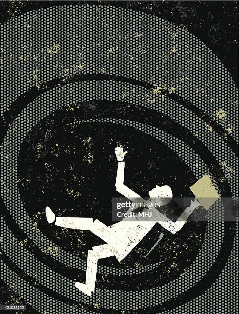 Failing Business Man Falling Down a Vortex