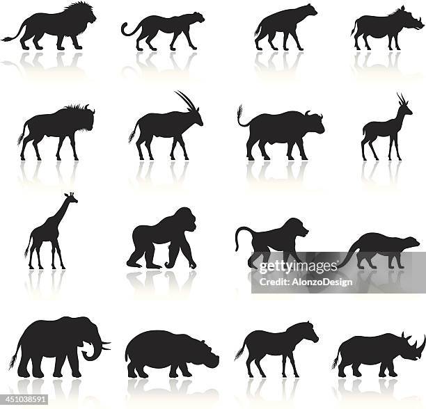 stockillustraties, clipart, cartoons en iconen met african animals icon set - zebrahyena