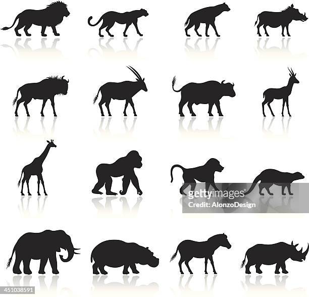 ilustrações de stock, clip art, desenhos animados e ícones de ícone conjunto de animais de áfrica - hipopótamo