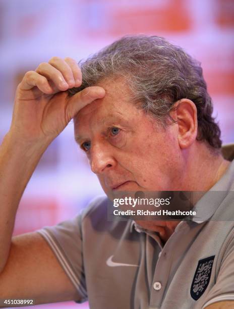 Manager Roy Hodgson talks to the media during an England press conference at the Urca Military Base on June 22, 2014 in Rio de Janeiro, Brazil.