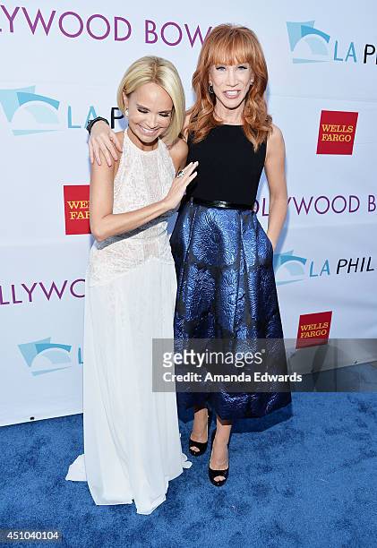 Actress Kristin Chenoweth and comedian Kathy Griffin arrive at the Hollywood Bowl Opening Night and Hall of Fame Inductions event at the Hollywood...