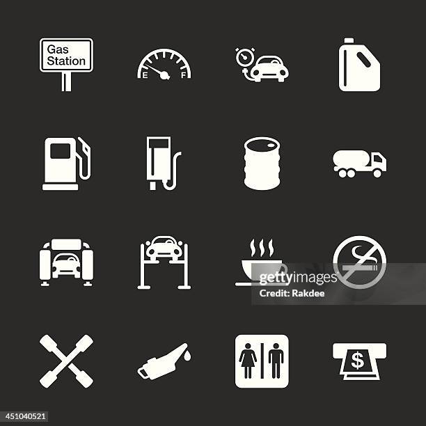 gas station icons - white series | eps10 - air compressor stock illustrations