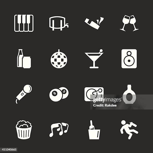 pub and bar icons - white series | eps10 - billiard ball game stock illustrations