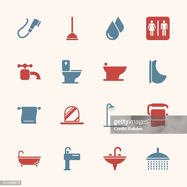 badewanne und badezimmer-icons-color-serie/eps10 - taking a bath stock-grafiken, -clipart, -cartoons und -symbole