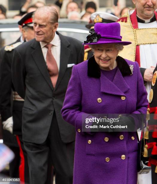 Queen Elizabeth II and Prince Philip, Duke of Edinburgh visit Southwark Cathedral on November 21, 2013 in London, England.