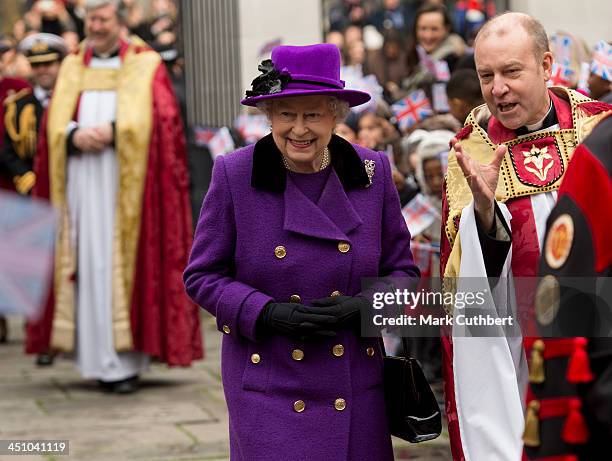 Queen Elizabeth II visits Southwark Cathedral on November 21, 2013 in London, England.