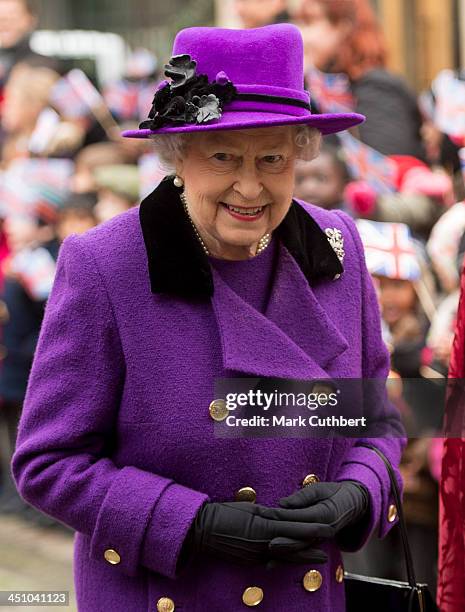 Queen Elizabeth II visits Southwark Cathedral on November 21, 2013 in London, England.