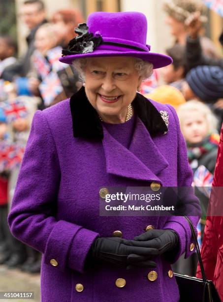 Queen Elizabeth II visits Southwark Cathedral on November 21, 2013 in London, England.