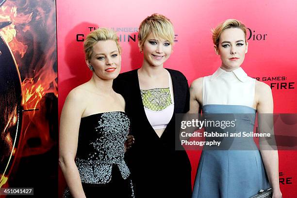 Elizabeth Banks, Jennifer Lawrence and Jena Malone attends the "Hunger Games: Catching Fire" New York Premiere at AMC Lincoln Square Theater on...