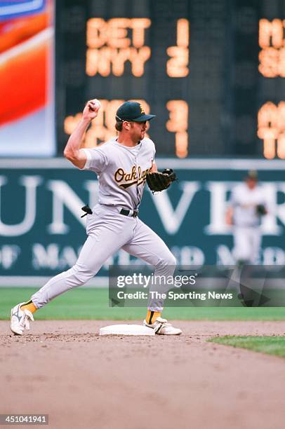 Scott Spiezio of the Oakland Athletics during the game against the Baltimore Orioles on April 26, 1998 at Oriole Park at Camden Yards in Baltimore,...