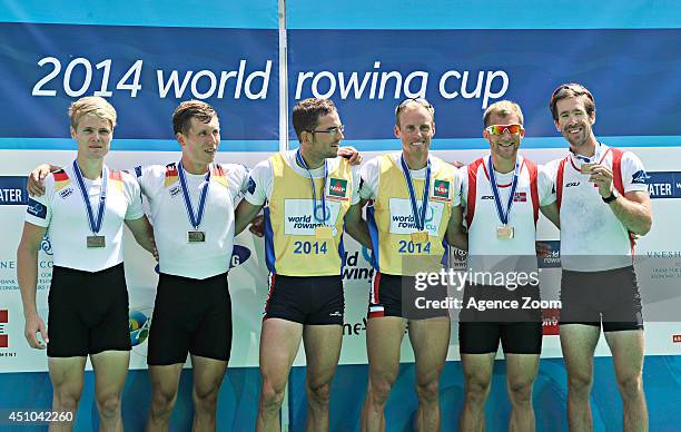 Lightweight Men Double Sculls, Team France takes 1st place, team Germania takes 2nd place, team Norway takes 3rd place during during the World Rowing...