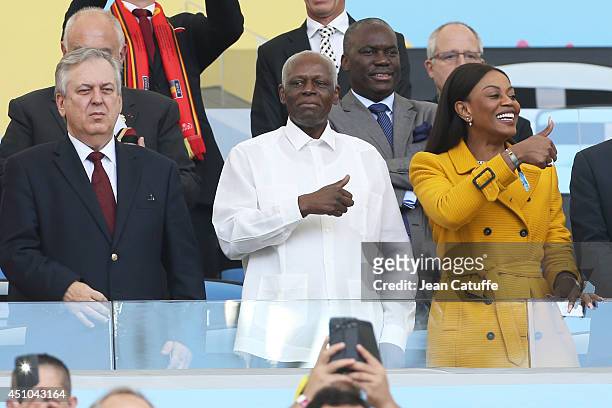 President of Angola Jose Eduardo Dos Santos attends the 2014 FIFA World Cup Brazil Group H match between Belgium and Russia at Maracana on June 22,...