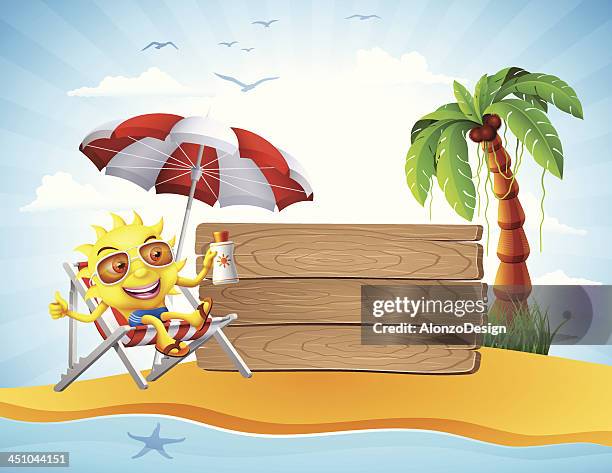 sun relaxing on vacation - sunscreen hat stock illustrations