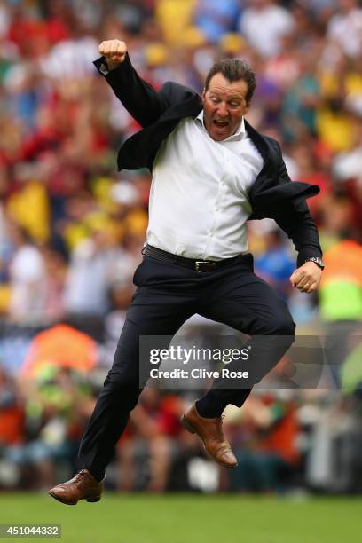 Head coach Marc Wilmots of Belgium reacts after defeating Russia 1-0 during the 2014 FIFA World Cup Brazil Group H match between Belgium and Russia...