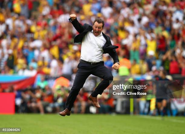 Head coach Marc Wilmots of Belgium reacts after defeating Russia 1-0 during the 2014 FIFA World Cup Brazil Group H match between Belgium and Russia...