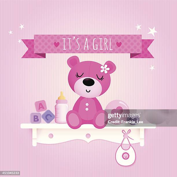 baby mädchen teddy - weibliches baby stock-grafiken, -clipart, -cartoons und -symbole