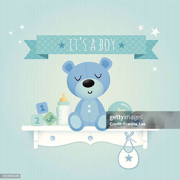 baby boy teddy - new baby boy card stock illustrations