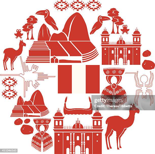 peru icon set - machu picchu icon stock illustrations