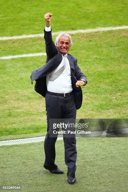 Head coach Vahid Halilhodzic of Algeria celebrates after the third goal during the 2014 FIFA World Cup Brazil Group H match between South Korea and...