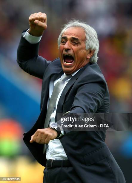 Head coach Vahid Halilhodzic of Algeria celebrates his team's first goal during the 2014 FIFA World Cup Brazil Group H match between Korea Republic...