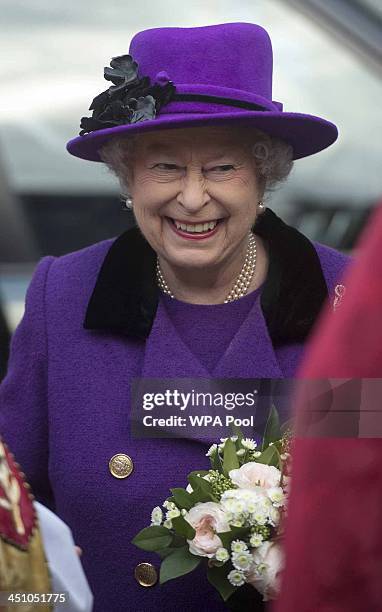 Queen Elizabeth II visits Southwark Cathedral on November 21, 2013 in London, England. Queen Elizbabeth II is visiting the Cathedral to view a new...