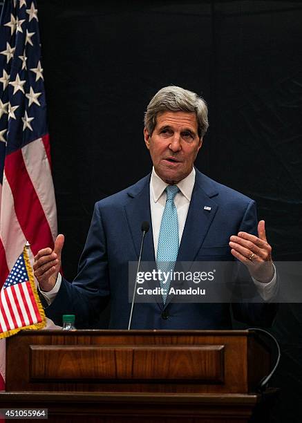 Secretary of State John Kerry holds a joint press conference after meeting Egypt's Foreign Minister Sameh Hassan Shoukry over latest developments on...