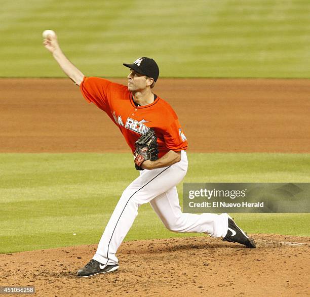 Miami Marlins relief pitcher Jacob Turner throws in the fourth inning against the New York Mets at Marlins Stadium on Sunday, June 22 in Miami.