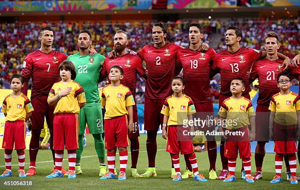 Portugal line up for the National Anthems during the 2014 FIFA World Cup Brazil Group G match between the United States and Portugal at Arena...