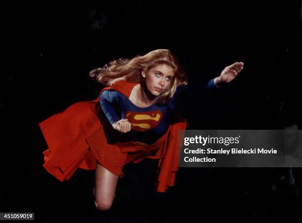 Promotional shot of actress Helen Slater as she appears in the movie 'Supergirl', 1984.