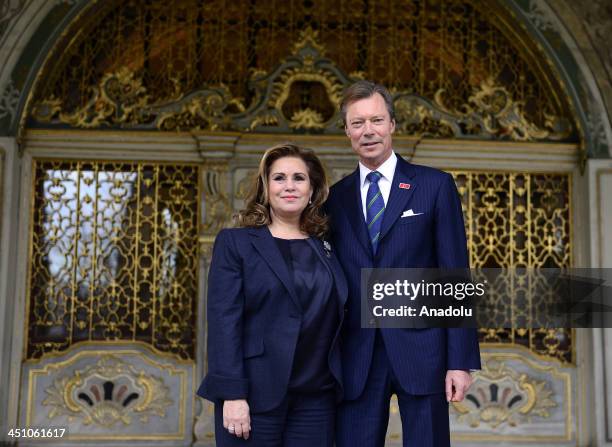 Grand Duke of Luxembourg, Henri and Grand Duchess of Luxembourg, Maria Teresa pose for a photograph during their visit to Topkapi Palace on November...