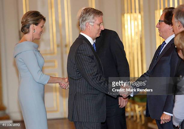 Queen Mathilde and King Philippe of Belgium receive the Governors of the Belgian Provinces at the Royal Palace on November 21, 2013 in Brussels,...