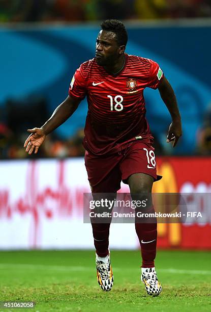 Silvestre Varela of Portugal celebrates after scoring the team's second goal during the 2014 FIFA World Cup Brazil Group G match between USA and...