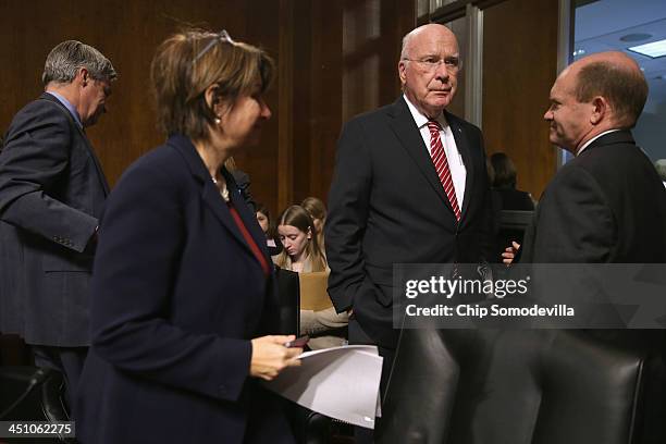 Visibly frustrated Senate Judiciary Committee Chairman Patrick Leahy and committee members Sen. Sheldon Whitehouse , Sen. Amy Klobuchar and Sen....
