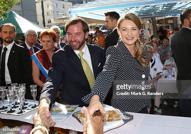 Prince Guillome and Princess Stephanie of Luxembourg visit the town Esch-sur-Alzette on June 22, 2014 in Luxembourg, Luxembourg.