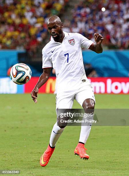 DaMarcus Beasley of the United States controls the ball during the 2014 FIFA World Cup Brazil Group G match between the United States and Portugal at...