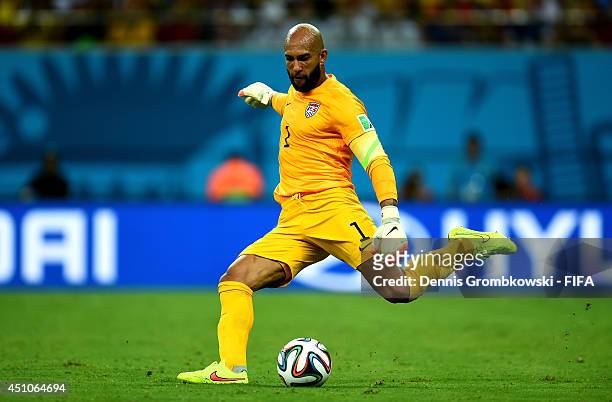 Tim Howard of the United States in action during the 2014 FIFA World Cup Brazil Group G match between USA and Portugal at Arena Amazonia on June 22,...