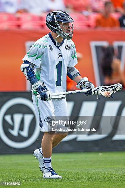 Joseph Walters of the Chesapeake Bayhawks in action against the Denver Outlaws at Sports Authority Field at Mile High on June 21, 2014 in Denver,...