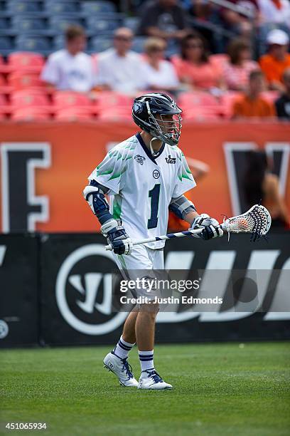 Joseph Walters of the Chesapeake Bayhawks in action against the Denver Outlaws at Sports Authority Field at Mile High on June 21, 2014 in Denver,...