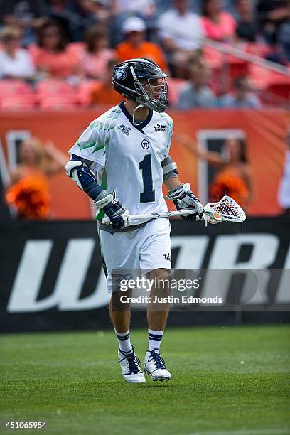 Joseph Walters of the Chesapeake Bayhawks in action against the Denver Outlaws at Sports Authority Field at Mile High on June 21, 2014 in Denver,...