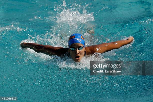 Andreina Pinto swims in the women's 200 meter butterfly final during the 2014 Arena Grand Prix of Santa Clara at the George F. Haines International...
