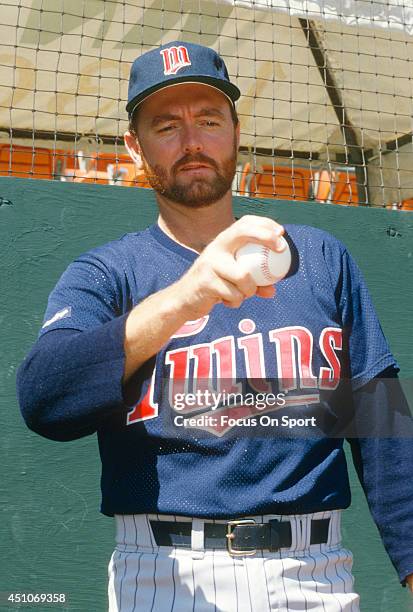 Pitcher Bert Blyleven of the Minnesota Twins grips a baseball in this portrait prior to the start of a Major League Baseball game circa 1987....