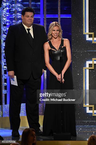 Personalities Mark Labbett and Brooke Burns speak onstage during The 41st Annual Daytime Emmy Awards at The Beverly Hilton Hotel on June 22, 2014 in...